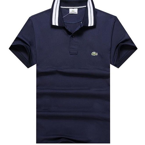 Lacoste Men’s Piqué Collar Stripe Polo in Navy Blue