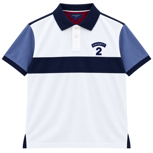 Hackett White Navy Polo